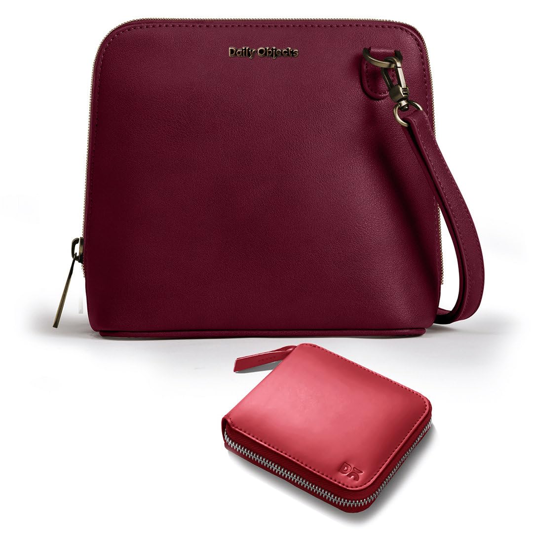 DailyObjects Trapeze Sling Crossbody Bag for Women and Latest Stylish Zip Wallet Purses for Women's, Girls | Durable Vegan Leather | Ladies Mobile Sling Bag | Zipper Closure | Made in India (Combo)