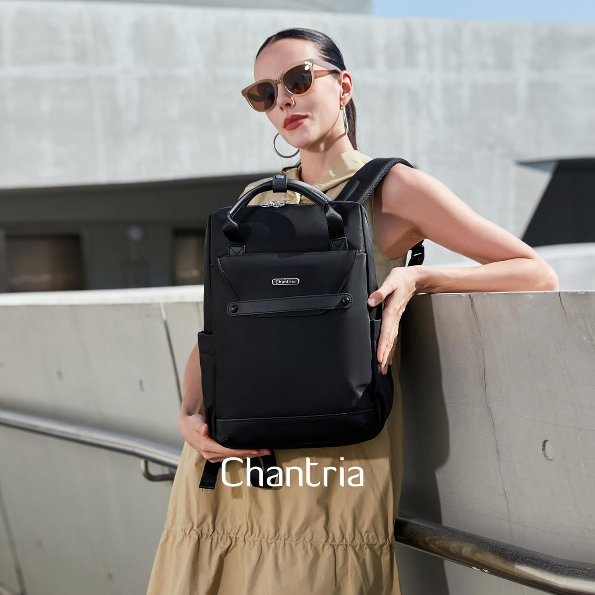 Chantria Slim Ladies Backpack 15L Nylon Trendy Latest Bagpack Women for 15.6“ Laptop, Magnetic Luxury Backpack Water-Repellent Stylish Office Backpacks for Casual & Daypack (Black)