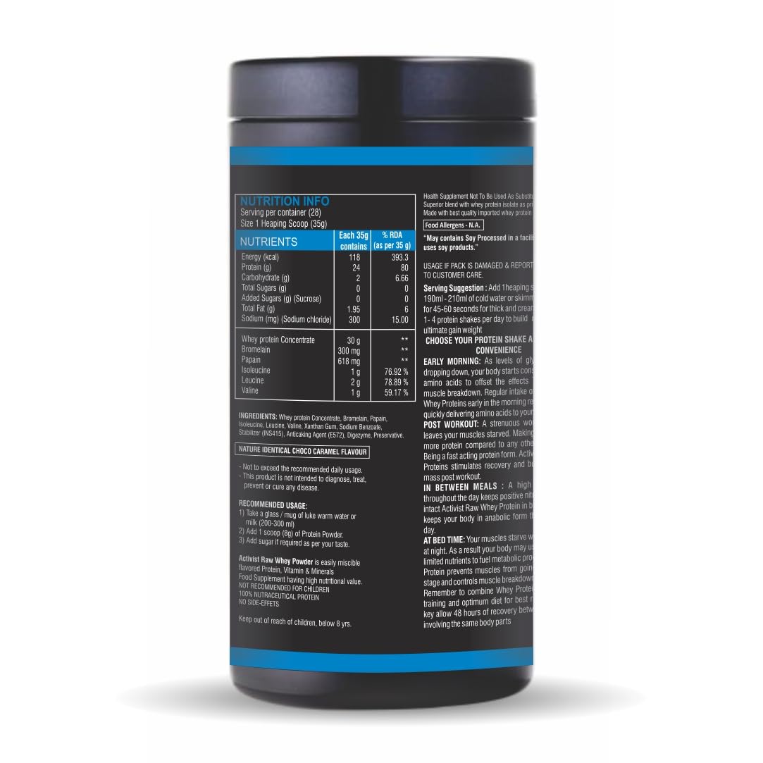 Activist Raw Whey Protein Concentrate Powder With Digestive Enzymes Protein Powder Supplement (Chocolate Flavour) (500g)