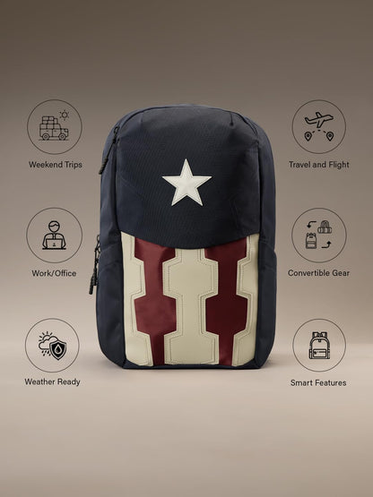 The Souled Store Captain America: The Shield Backpacks | Official Marvel Merchandise | Premium Water-Resistant Laptop Bag with Shield Graphic | Durable Urban Travel Rucksack for Men & Women