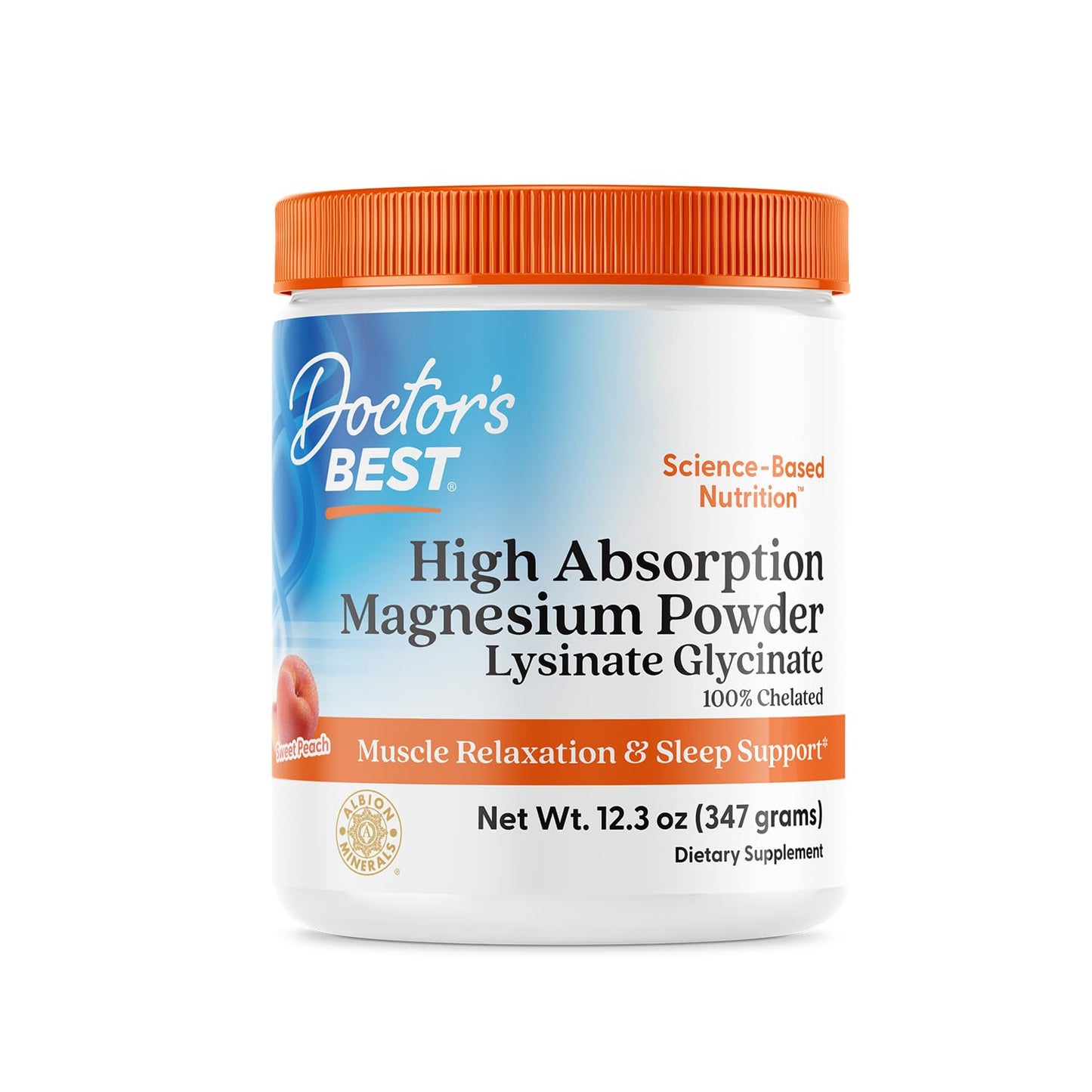 Doctor's Best Magnesium Powder with Lycinate Glycinate Chelated Peach Flavor 347 g