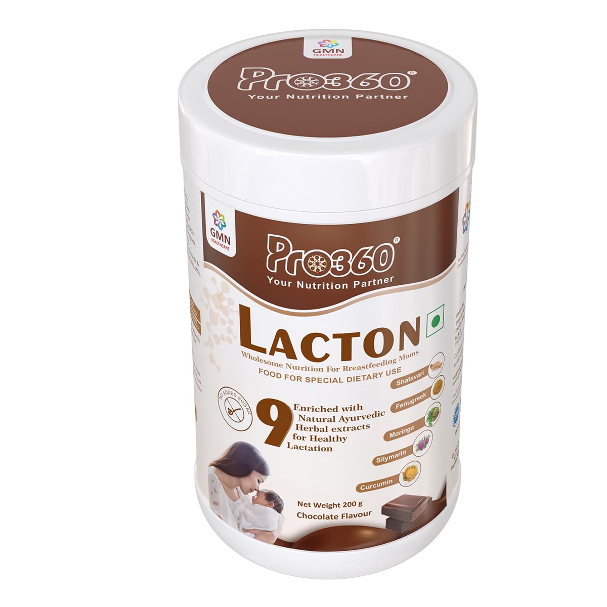 Pro360 Lacton Protein Powder for Breastfeeding, Lactating Women - Lactation Support Supplement for Mother with Herbal Extracts - Helps to Increase Breast Milk Supply - Chocolate Flavor, 200g