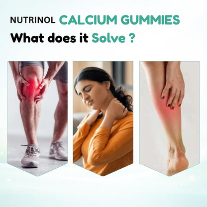 Knoll Healthcare Nutrinol Calcium Gummies with Vitamin D3 | Bone Health, Teeth Strength & Muscle Support | No Added Sugar | Peach Flavour Calcium Supplement for Men, Women & Kids | 30 Gummies