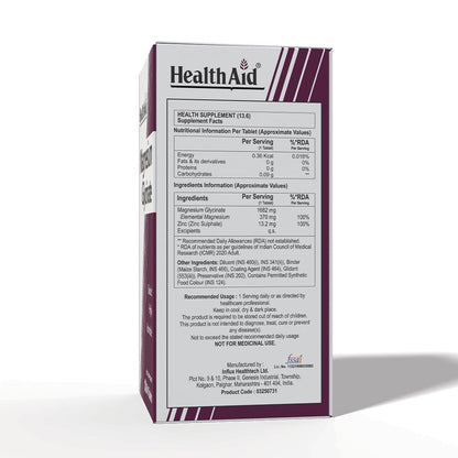 HealthAid Chelated Magnesium Glycinate with Zinc (1682 mg) – Magnesium Supplement for Muscle Recovery, Sleep Support, Cramps Relief & Nerve Health | Promotes Brain Health – 60 Veg Tablets