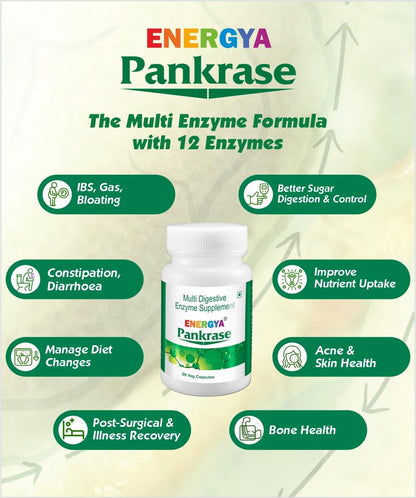 PANKRASE Multidigestive Enzyme Supplement | 12 Broad Spectrum Enzymes for Digestive Health | Relieves Gas & Bloating | Supports Nutrient Absorption & IBS Symptoms | 30 Caps