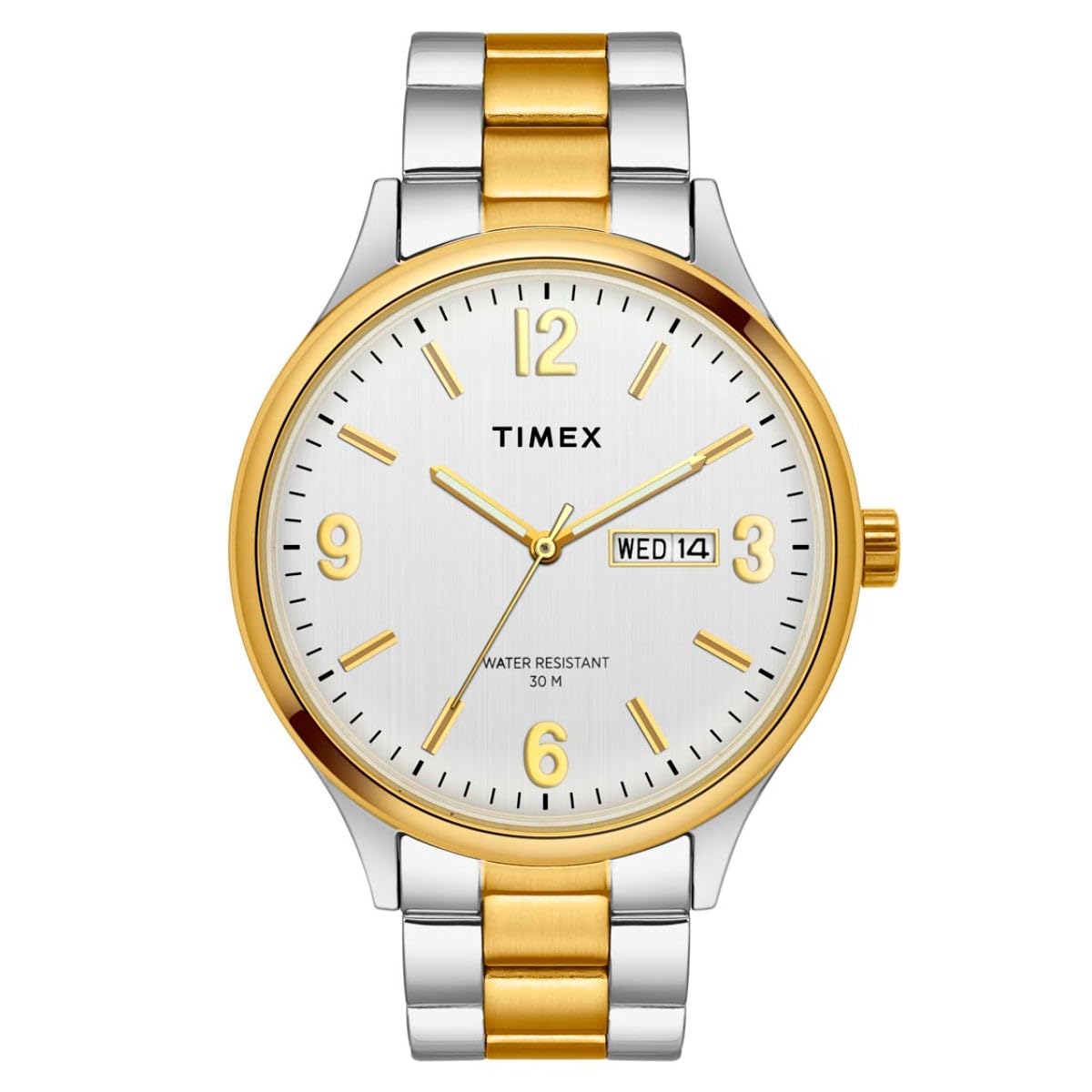 TIMEX Analog Watch for man with Silver Round Dial & Two Tone Stainless Steel Bracelet Band Water Resistant Men's Wrist Watches - TWEG18422