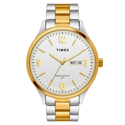 TIMEX Analog Watch for man with Silver Round Dial & Two Tone Stainless Steel Bracelet Band Water Resistant Men's Wrist Watches - TWEG18422