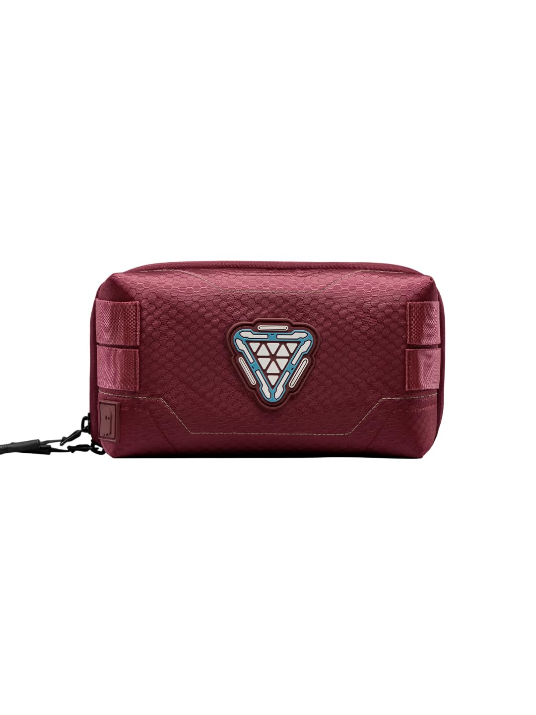 The Souled Store Iron Man: Stark Industries Tech Organizer – Maroon Water-Resistant Polyester Electronics Travel Pouch with 3D Arc Reactor Emblem for Chargers, Cables, and Gadgets