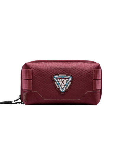 The Souled Store Iron Man: Stark Industries Tech Organizer – Maroon Water-Resistant Polyester Electronics Travel Pouch with 3D Arc Reactor Emblem for Chargers, Cables, and Gadgets