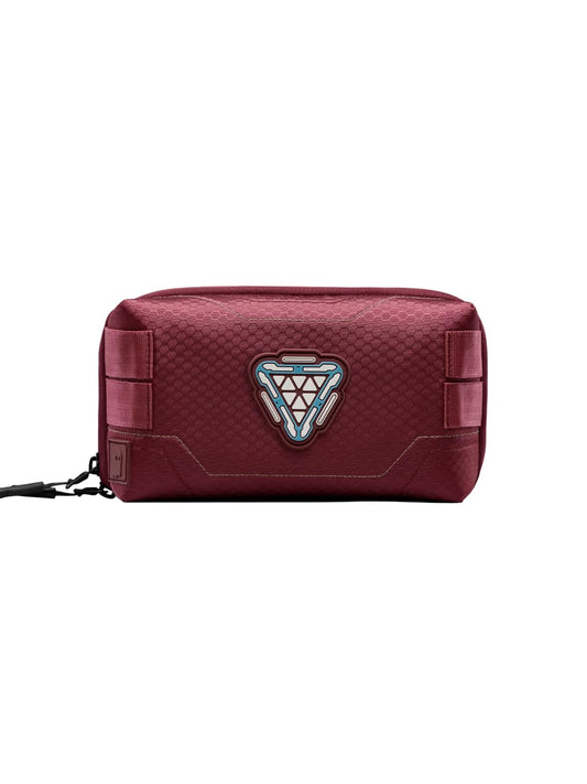 The Souled Store Iron Man: Stark Industries Tech Organizer – Maroon Water-Resistant Polyester Electronics Travel Pouch with 3D Arc Reactor Emblem for Chargers, Cables, and Gadgets