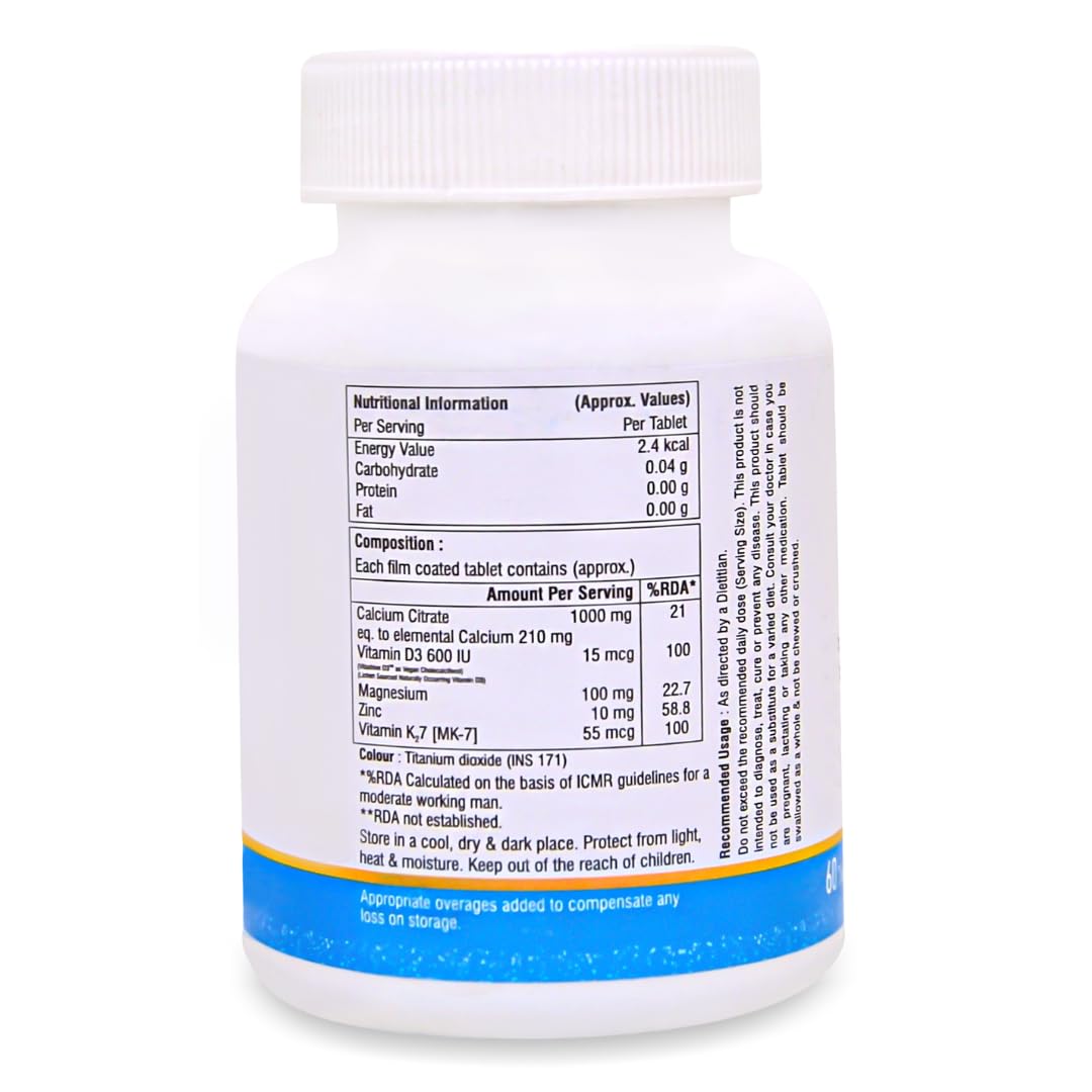 Boldfella Daily CALCIUM plus - Calcium Citrate 1000 mg - 100% Vegetarian Calcium Supplement - 60 Tablets