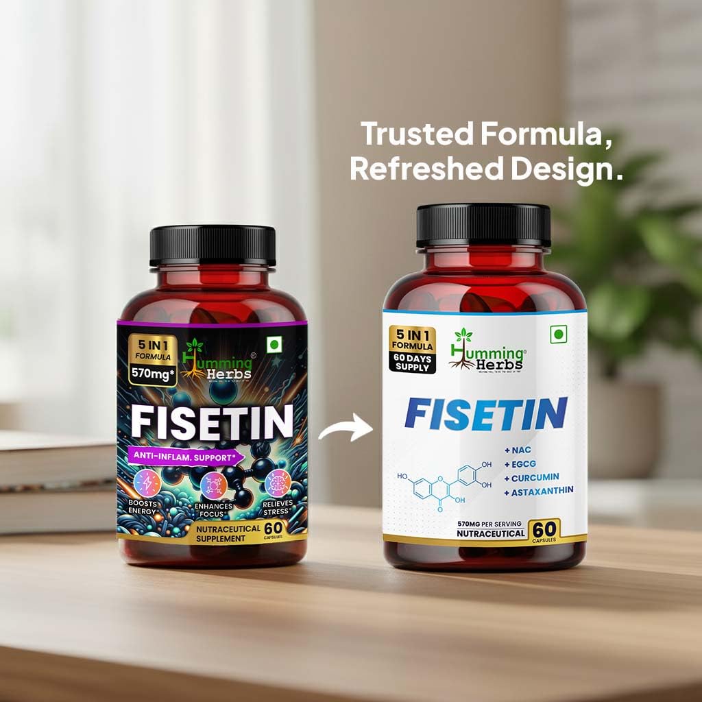 Humming Herbs Fisetin Supplement with NAC, EGCG, Curcumin & Astaxanthin | 5-in-1 Formula | Nutraceutical Capsules (60)