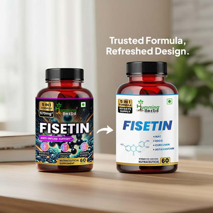 Humming Herbs Fisetin Supplement with NAC, EGCG, Curcumin & Astaxanthin | 5-in-1 Formula | Nutraceutical Capsules (60)