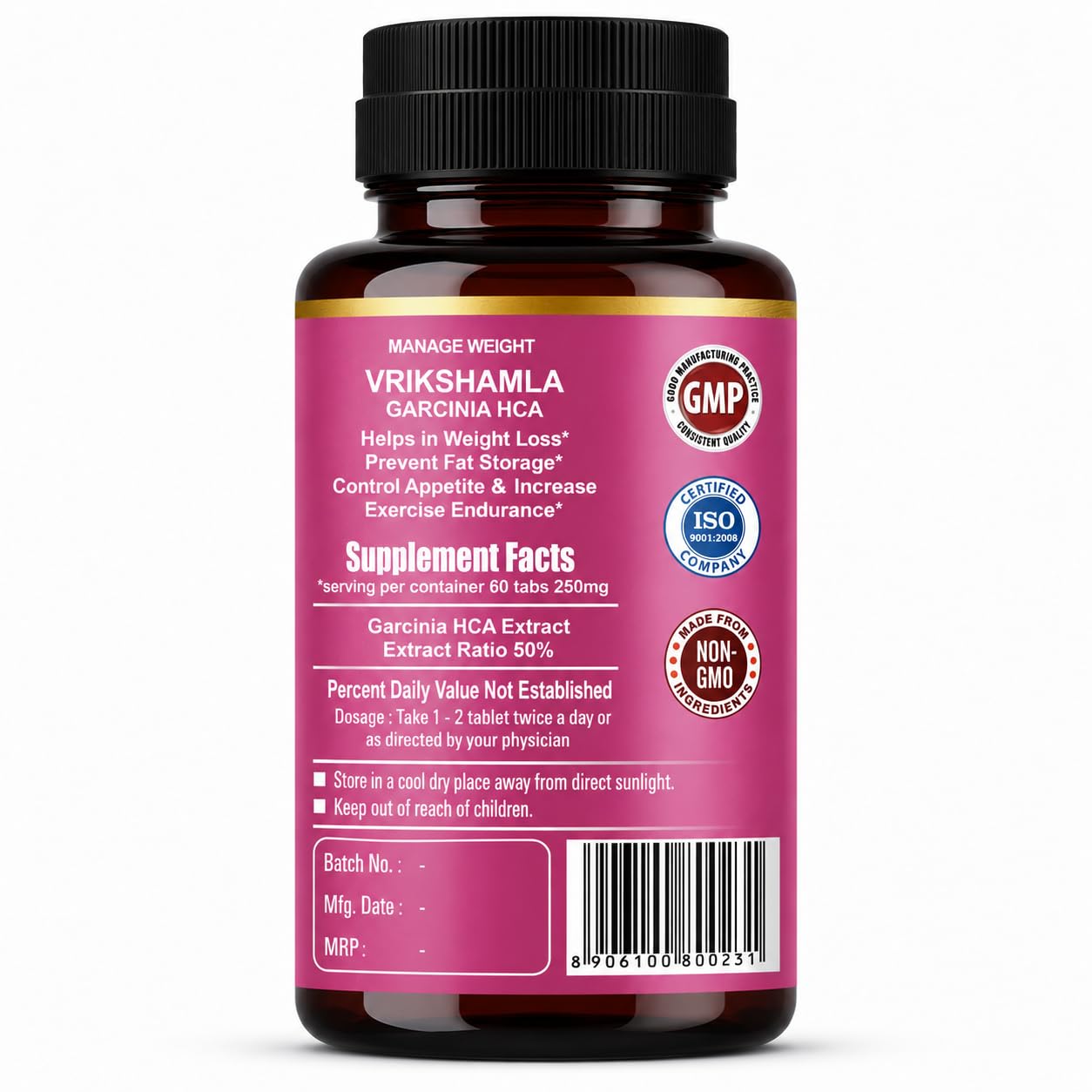 GoDavari Herbals Vrikshamla Garcinia HCA Tablets, Weight Management Dietary Supplement Non-GMO, 60 Tablets