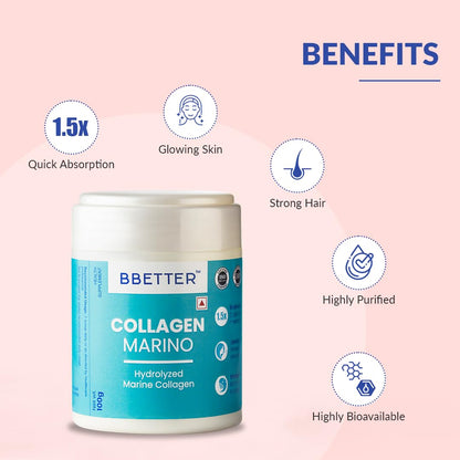 BBETTER Collagen Marino Powder For Women & Men- Pure Hydrolyzed Marine Collagen Supplements For Women & Men, Enhances Skin,Hair, Nails & Joints (Pack Of 1)