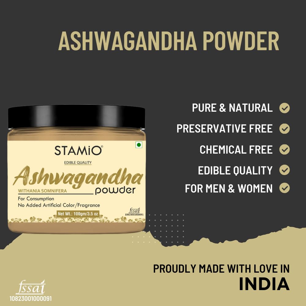 STAMIO Ashwagandha Powder 100 gm | Pure Withania Somnifera | In Jar 3.5- image 9