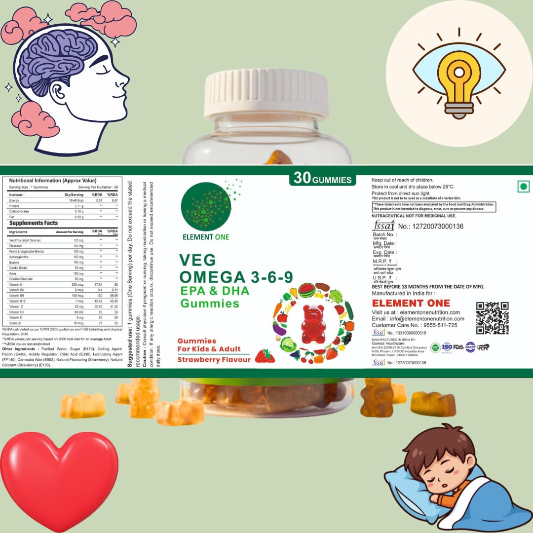 Veg Algal Omega 3 with Flaxseed Omega 3-6-9, Herbal Extracts & Essential Vitamins – Plant-Based DHA, Vegetarian Nutrition for Brain, Heart, Eye & Daily Wellness Support Pack of 4