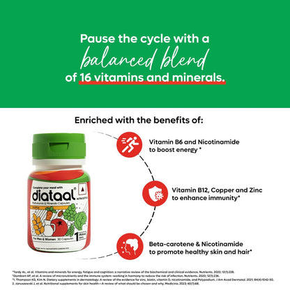 Diataal Nutripop Multivitamin I Biotin for Hair I Energy I Immunity I Supplement For Fitness & Wellness | 180 Capsules |Pack of 6 (30 cap each pack)
