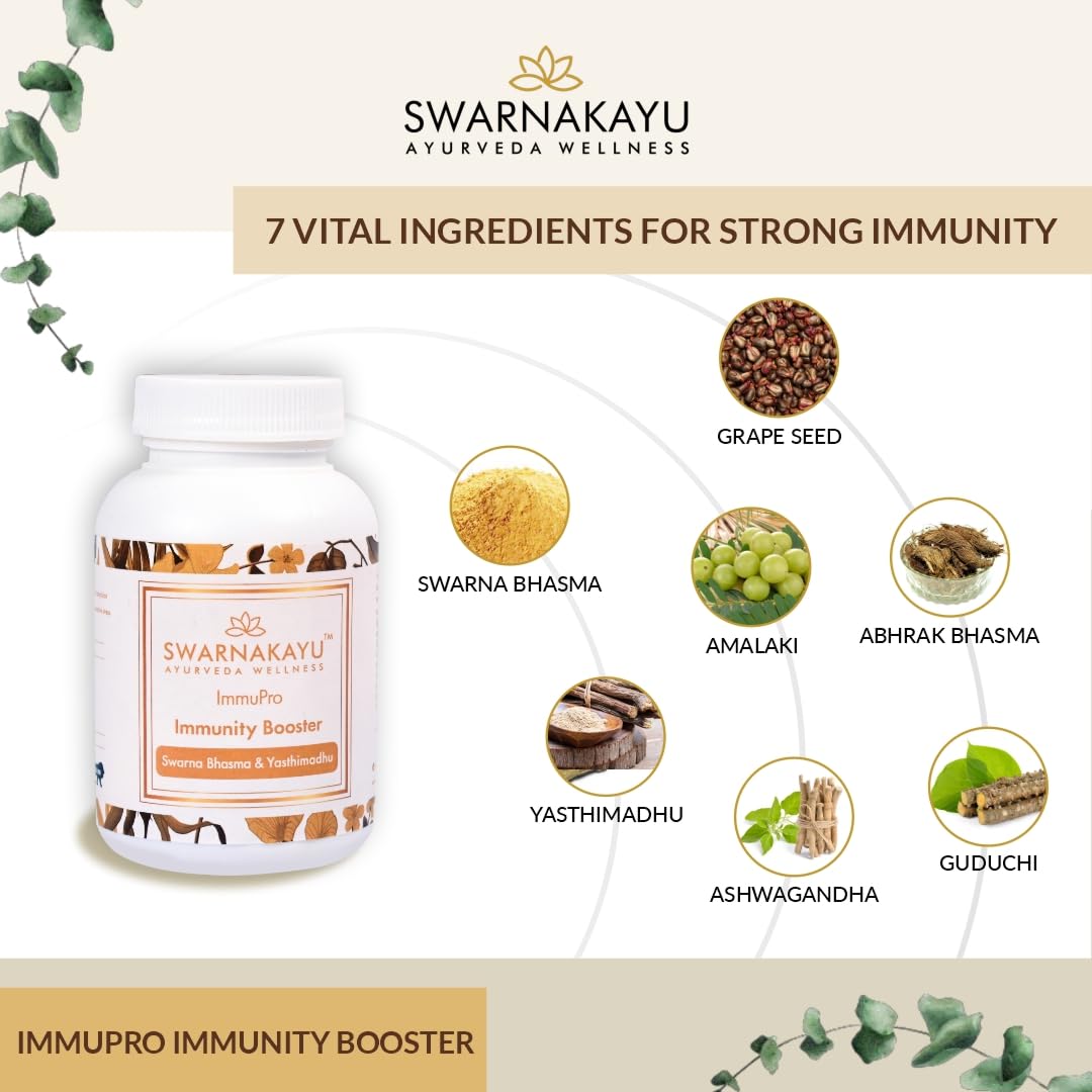 Swarnakayu 24k Gold Bhasma Immunity Booster, India's Exclusive Ayurvedic Wellness Product, Helps Boost Body's Natural Defence Mechanisms, Stamina, Strength, 100% Ayurvedic Ingredients - 30 tablets