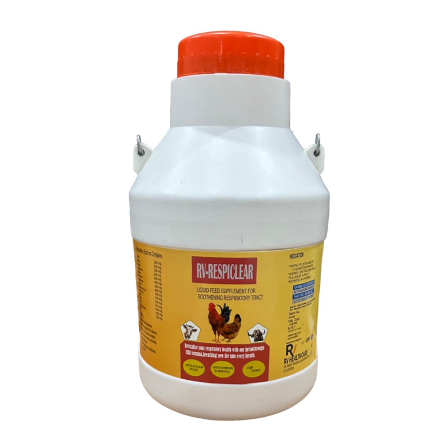Veqtis helthcare Respiratory Herbs Poultry, Cow, Buffalo, Sheep, Goat, Calf, Chick, & Broiler Medicine Liquid Feed Supplement Syrup for Cough Cold and Easy Respiration RESPICLEAR (5 LTR)