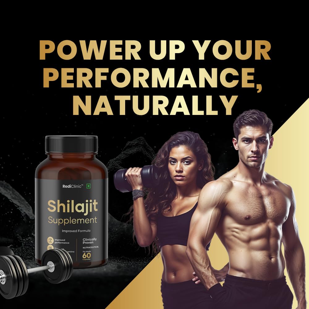 RediClinic Shilajit/Shilajeet Capsules for Stamina, Muscle Growth & Energy | Swarna Bhasma, Gokshura, Ashwagandha |Shilajit for Men | 100% Ayurvedic | Pack of 1-60 Capsules