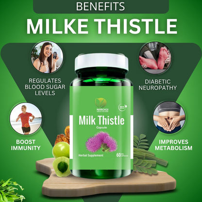 NIROGI HEALTH CARE Milk Thistle Capsules – Liver Detox & Cleanse Support | Herbal Supplement for Digestion, Immunity, Antioxidant & Gut Health | 100% Natural & Safe – 60 Veg Capsules