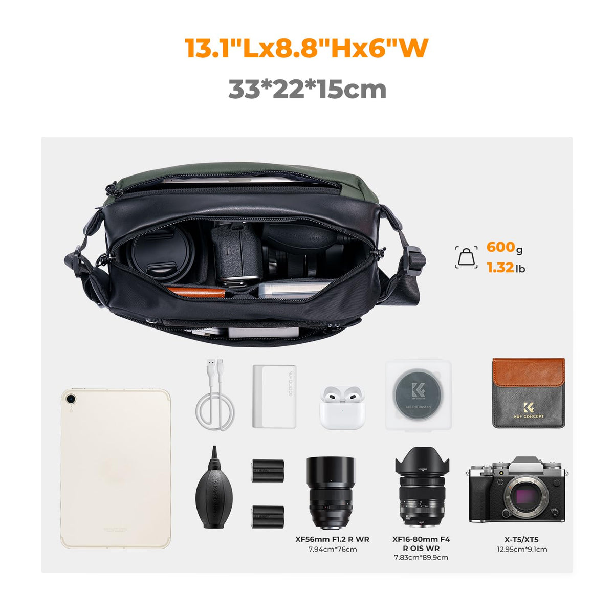 K&F CONCEPT 2 in 1 Camera Sling Bag, Everyday Shoulder Bag