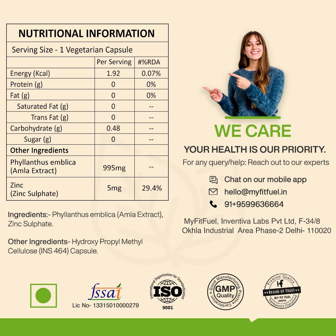 MyFitFuel Natural Vitamin C with Zinc, From Amla Extract Plant Based, (- image 6