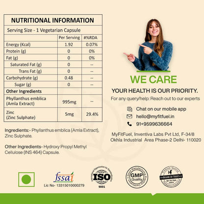 MyFitFuel Natural Vitamin C with Zinc, From Amla Extract Plant Based, (- image 6