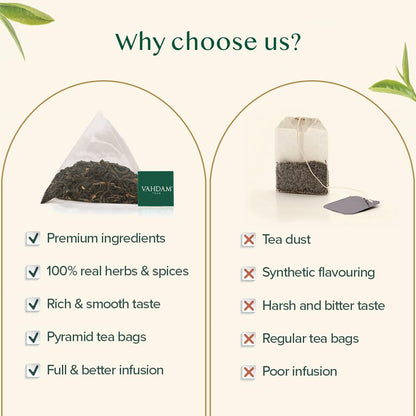 VAHDAM, Organic Darjeeling Black Tea Bags - 50 Pyramid Tea Bags | High Caffeine, Non-GMO, Gluten-Free | Robust & Flavoury | Unblended Second Flush Darjeeling Tea Bags | Resealable Ziplock Pouch
