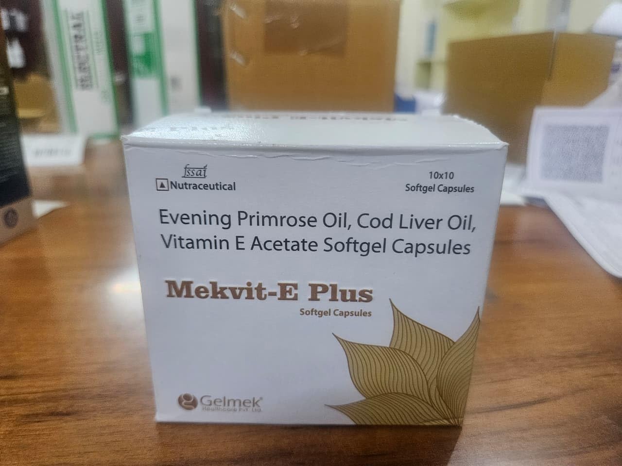 Mekvit-E Plus Evening Primrose Oil, Cod Liver Oil, Vitamin E Acetate Softgel Capsules, 10x10 Capsules