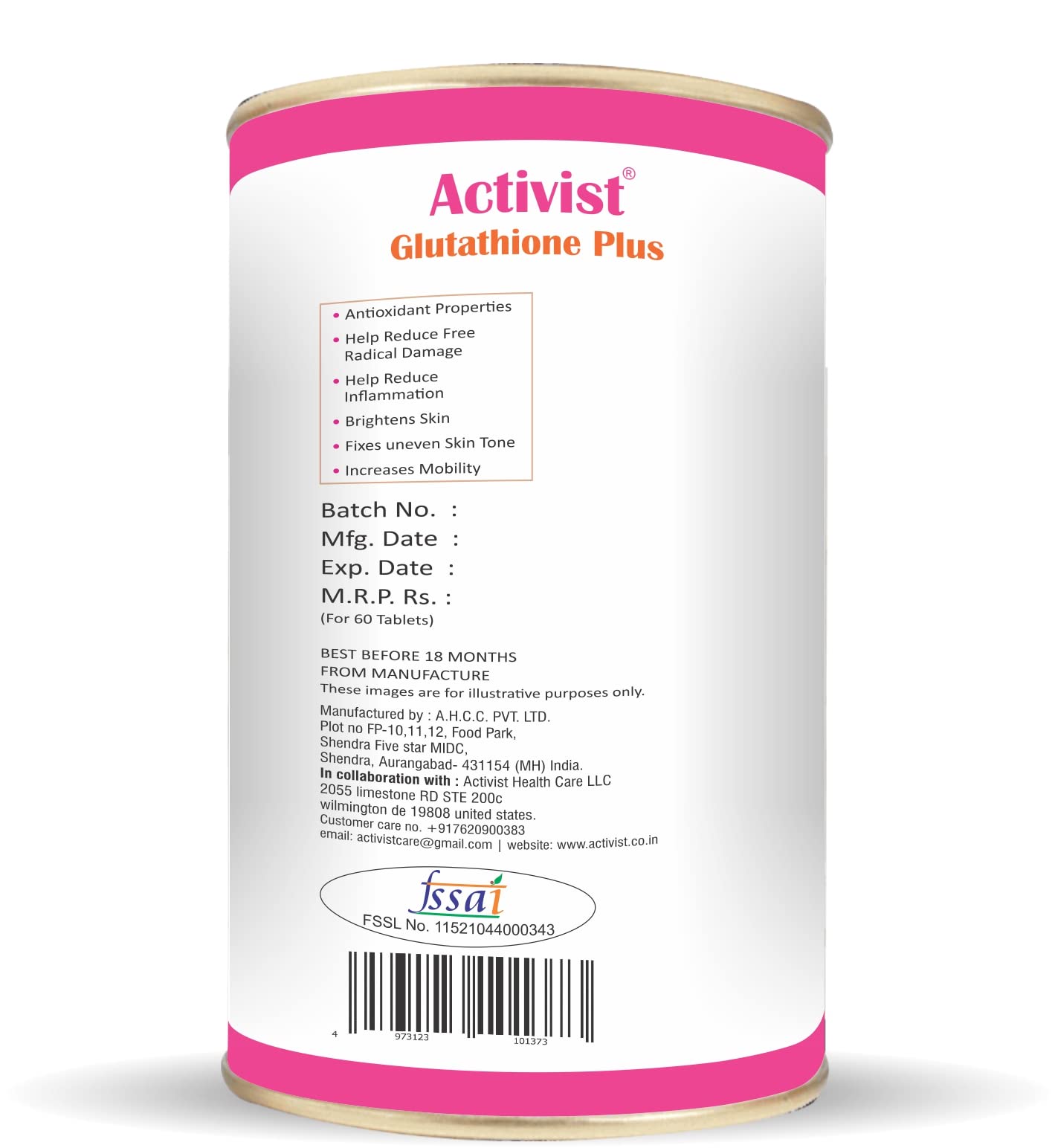 Activist Glutathione plus Tablet – Glutathione, Vitamin C, Vitamin E & Biotin Tablet, (60 Tablets)