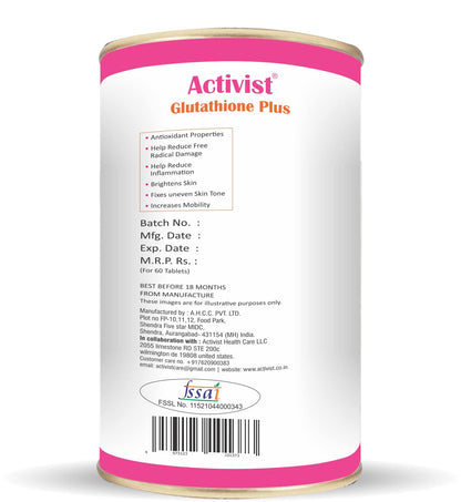 Activist Glutathione plus Tablet – Glutathione, Vitamin C, Vitamin E & Biotin Tablet, (60 Tablets)