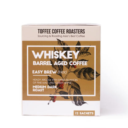 Toffee Coffee Roasters | Easy Brew (Hot Brew) Coffee | Single Malt Whiskey Barrel Aged Grounded Coffee | Pack of 8 Sachets | Medium Dark Freshly Roasted | Notes: Fine Malt & Green Apple