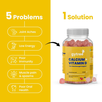 Gytree Calcium + Vitamin D Gummies for Women | Stronger Bones, Joints & Immunity | Formulated in New Zealand | 100% Vegan | Strawberry Flavour (30 Count)