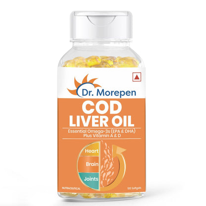 Dr. Morepen COD Liver Oil Capsules | Finest Natural Omega 3, EPA & DHA | Pack of 100 Softgels