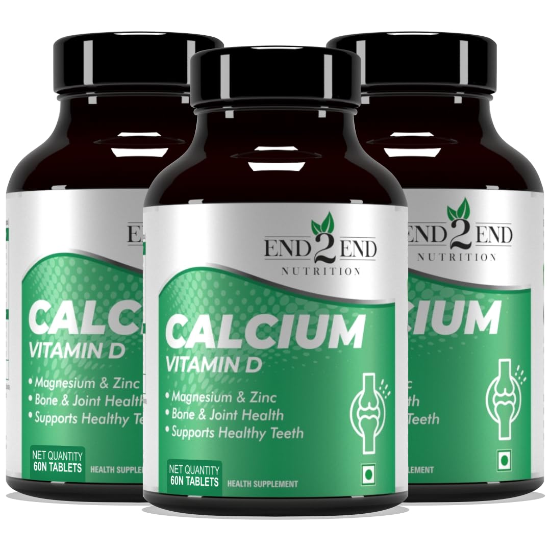End2End Nutrition Calcium Tablets for Men and Women with Magnesium Zinc Vitamin D for complete bone health & Joint Support - 180 (Pack of 3)