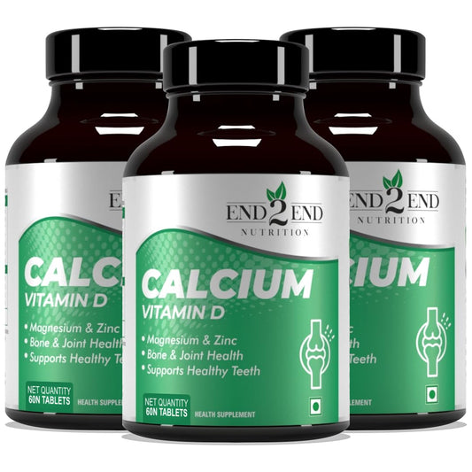End2End Nutrition Calcium Tablets for Men and Women with Magnesium Zinc Vitamin D for complete bone health & Joint Support - 180 (Pack of 3)