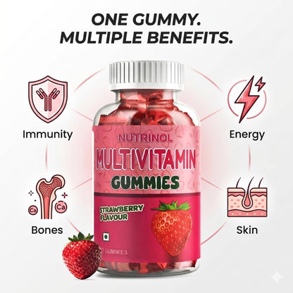 Knoll Healthcare Nutrinol Multivitamin Gummies, Zinc, Veg Omega, Iron & Biotin|Vitamin D3, B6, E & A|Boosts Energy & Stamina, Improves Immunity & Skin Health|Vegan, Gelatin Free, 1 Count, 30 Servings