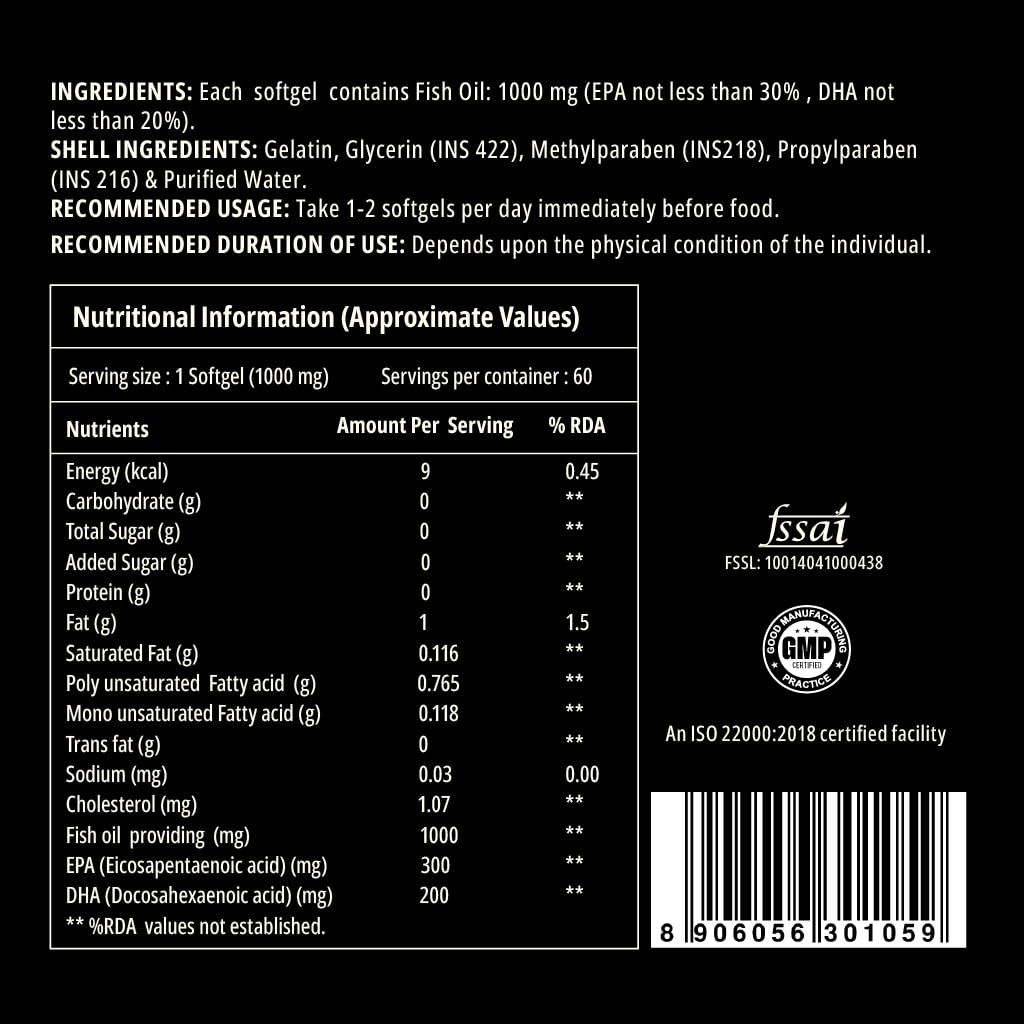 Curegarden Omega-3 Fish oil 1000 Mg- 60 Softgel, Epa and Dha,Anti-inflammatory, Anti-oxidant, Heart Health, Joint Supplement, Liver Health.