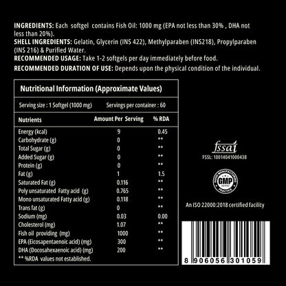 Curegarden Omega-3 Fish oil 1000 Mg- 60 Softgel, Epa and Dha,Anti-inflammatory, Anti-oxidant, Heart Health, Joint Supplement, Liver Health.