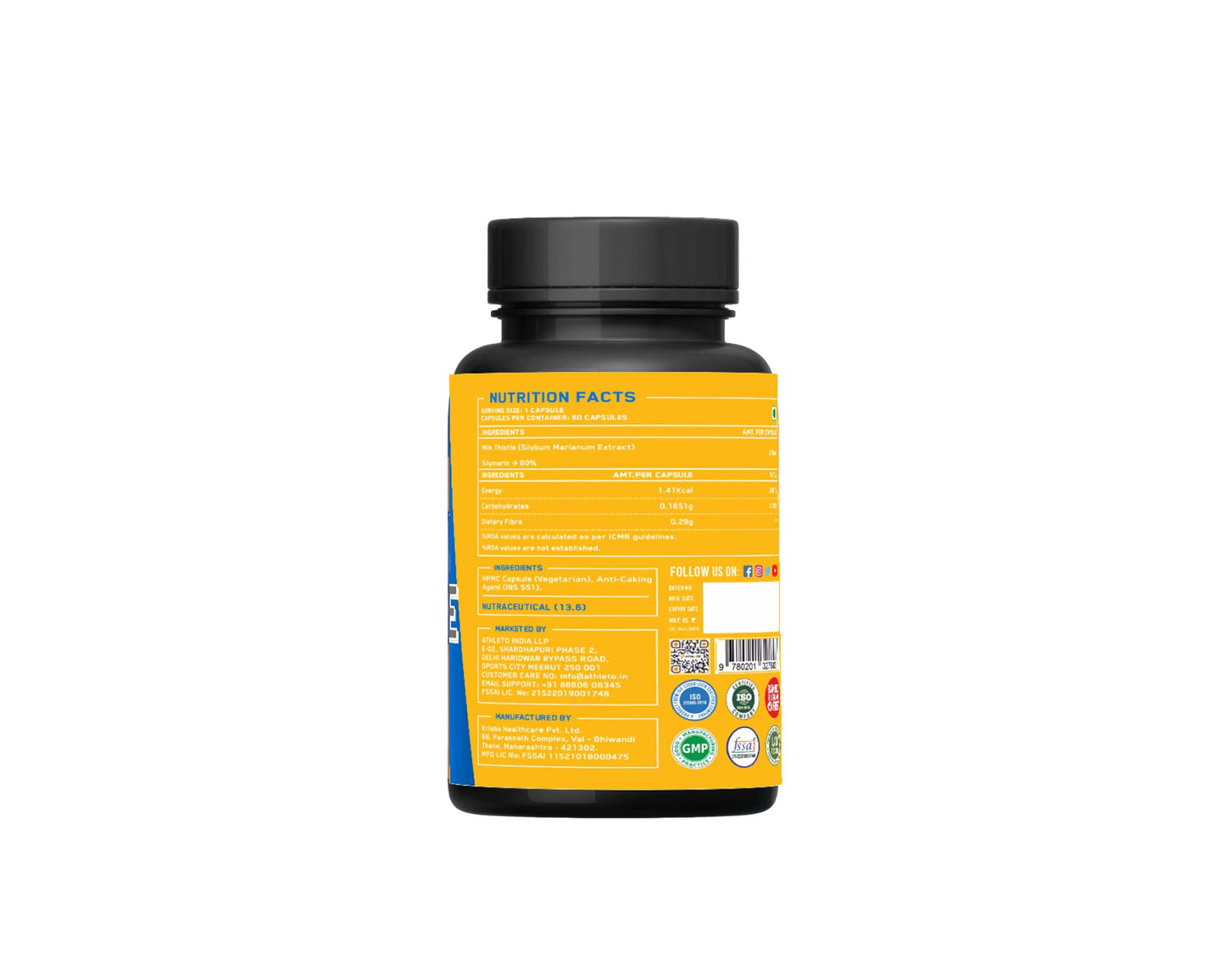 Athleto Milk Thistle 250mg | Liver Support Supplement | Helps Detox, Boosts Digestion, Lowers Cholesterol & Supports Liver Health | 60 Vegetarian Capsules