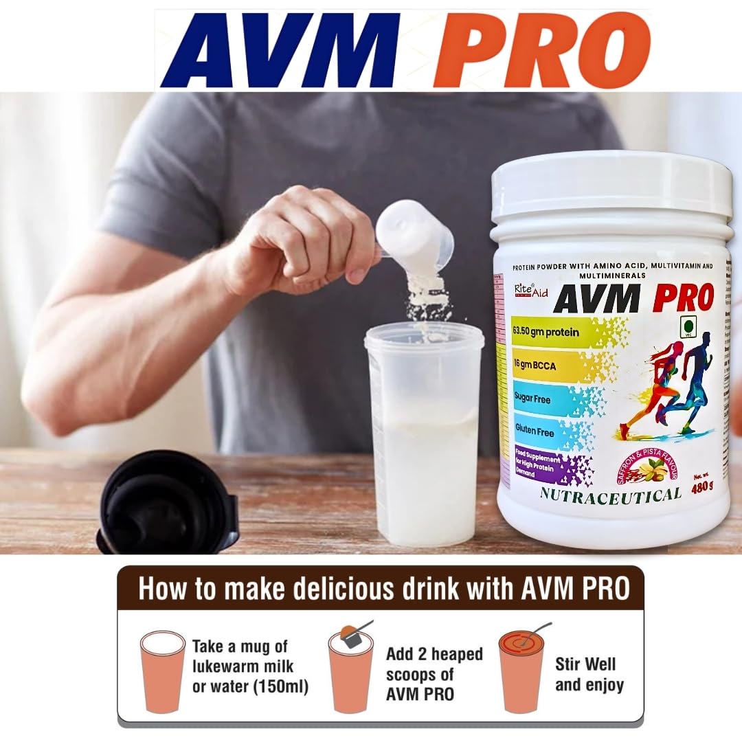 RITE AID HEALTH CARES AVM PRO Nutraceutical Protein Powder with Amino Acid, Multivitamins & Multiminerals | Nutritional Drink Mix to Help Support Daily Protein Supplement (480g)