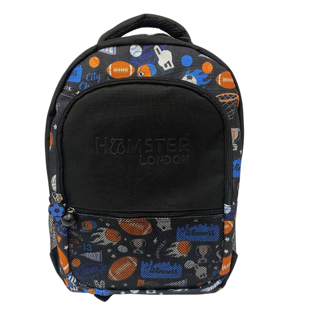 HAMSTER London City Champs Backpack Big – Stylish &15.9L Spacious School Bag in Black with Three Zipped Compartments | Durable, Water-Resistant(W12cm x H40cm x L28cm)