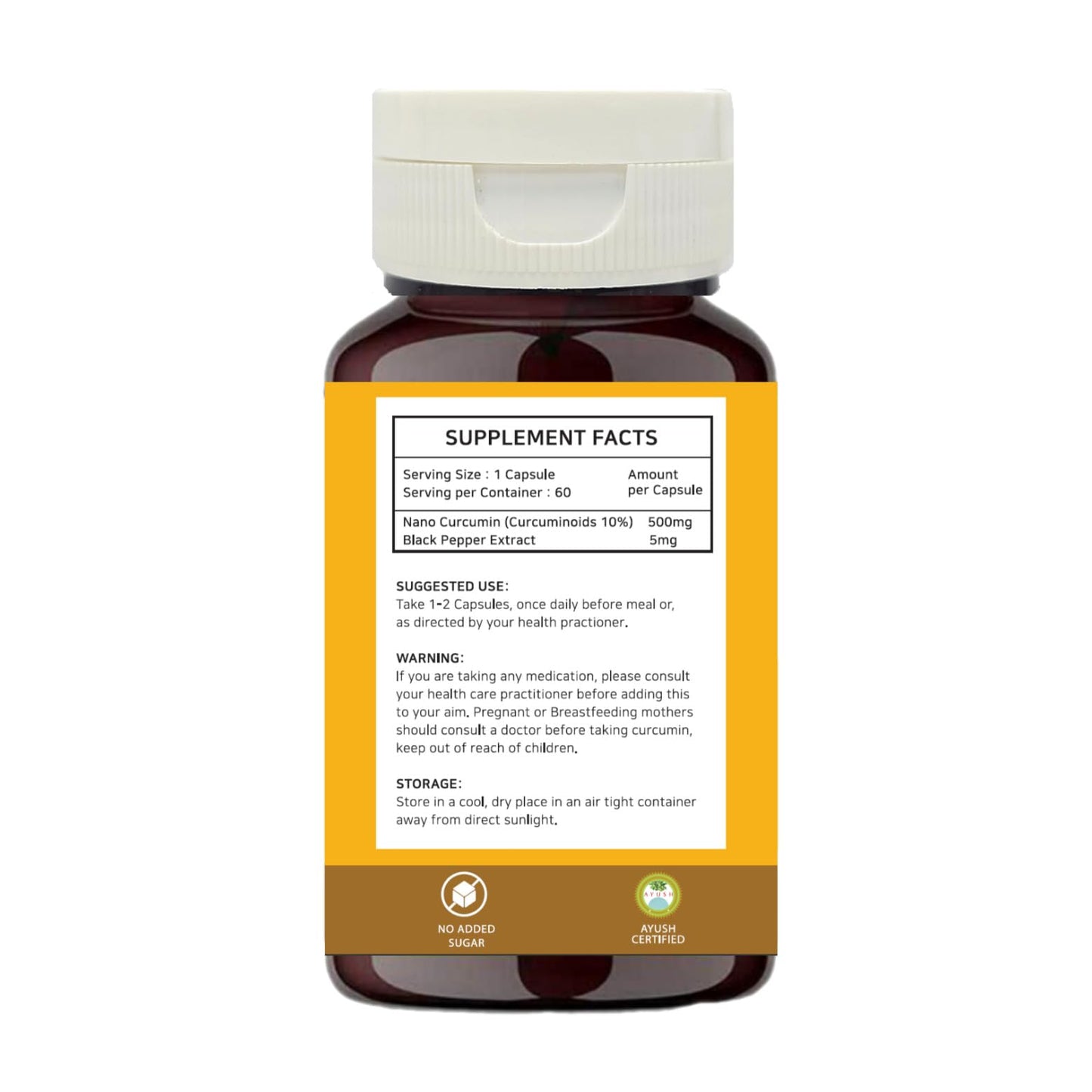 Vedicaon Natural Curcumin Plus 500mg, Extra Pure Nano Curcumin capsules with Bioperine - 60 Veg Capsules