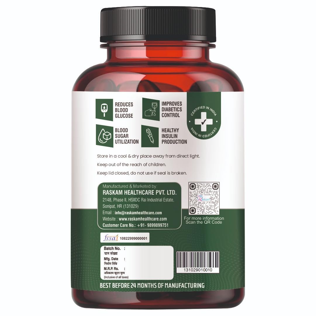 Raskam Diabetic Support Capsules | Blood Sugar & Wellness Support | 100% Vegetarian | 60 Capsules