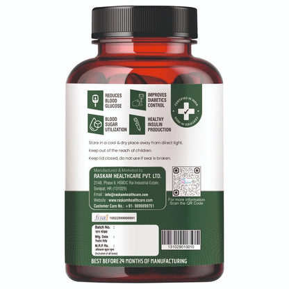 Raskam Diabetic Support Capsules | Blood Sugar & Wellness Support | 100% Vegetarian | 60 Capsules