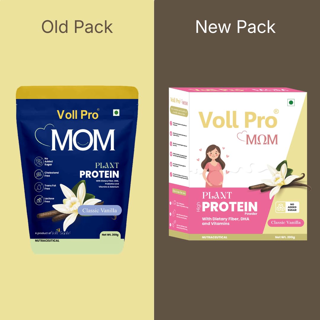 Voll Pro MOM Plant Protein Powder 200g | Classic Vanilla Flavour | Plant-Based Protein With Dietary Fiber, DHA ,Vitamins & Minerals | No Added Sugar | Lactose Free |Cholesterol & Trans Fat Free | Easy To Digest