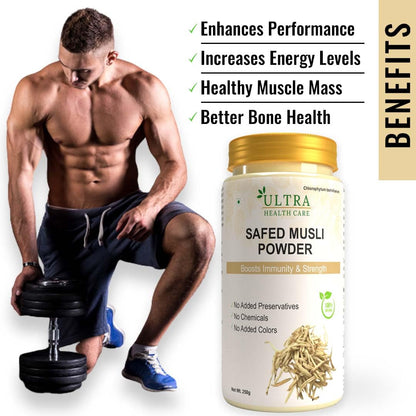 Ultra Healthcare Safed Musli Powder for Stamina | Performance | Immunity Booster | Strength and Vitality |250 gm