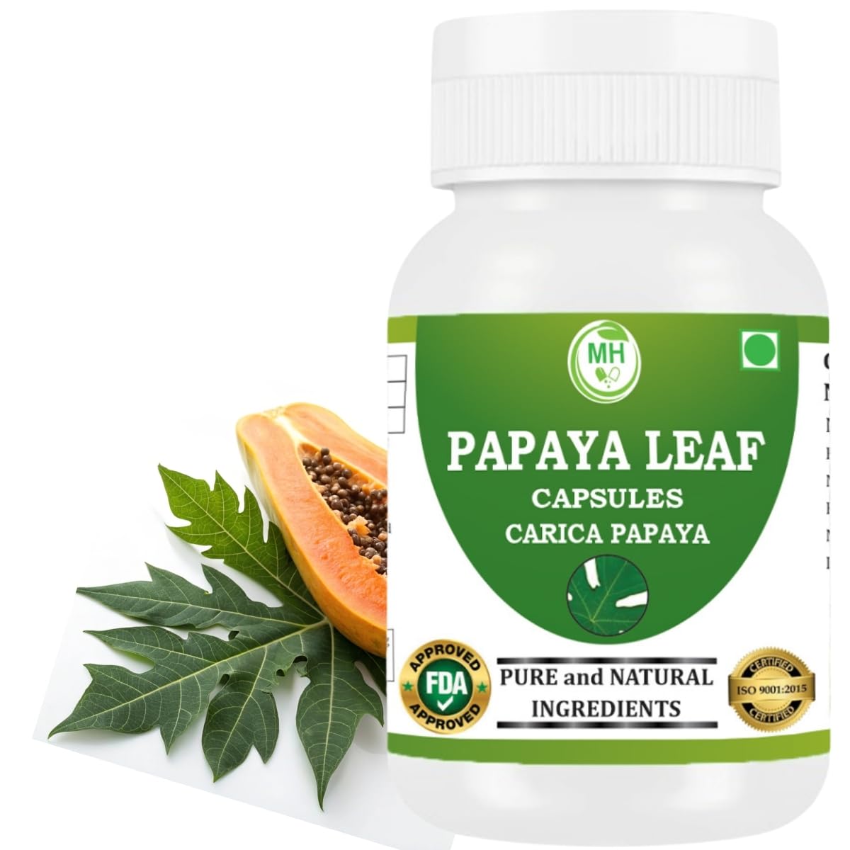 Morsan Healthcare Papaya Leaf Capsules 500 mg – 60 Veg Capsules | Herbal Supplement | Natural Papaya Extract | Vegan-Friendly | Plant-Based Formula | Made in India| (PACK OF 1)